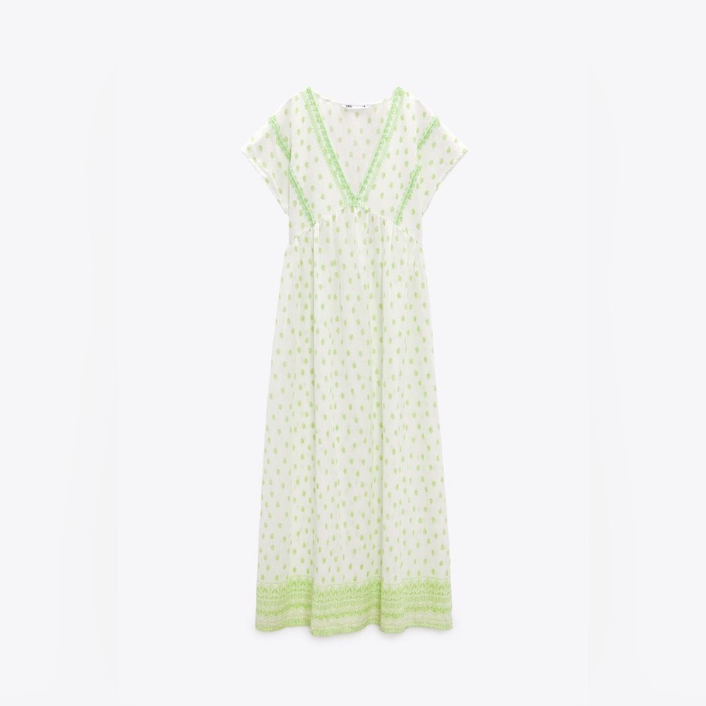 Zara White and Green Maxi Dress